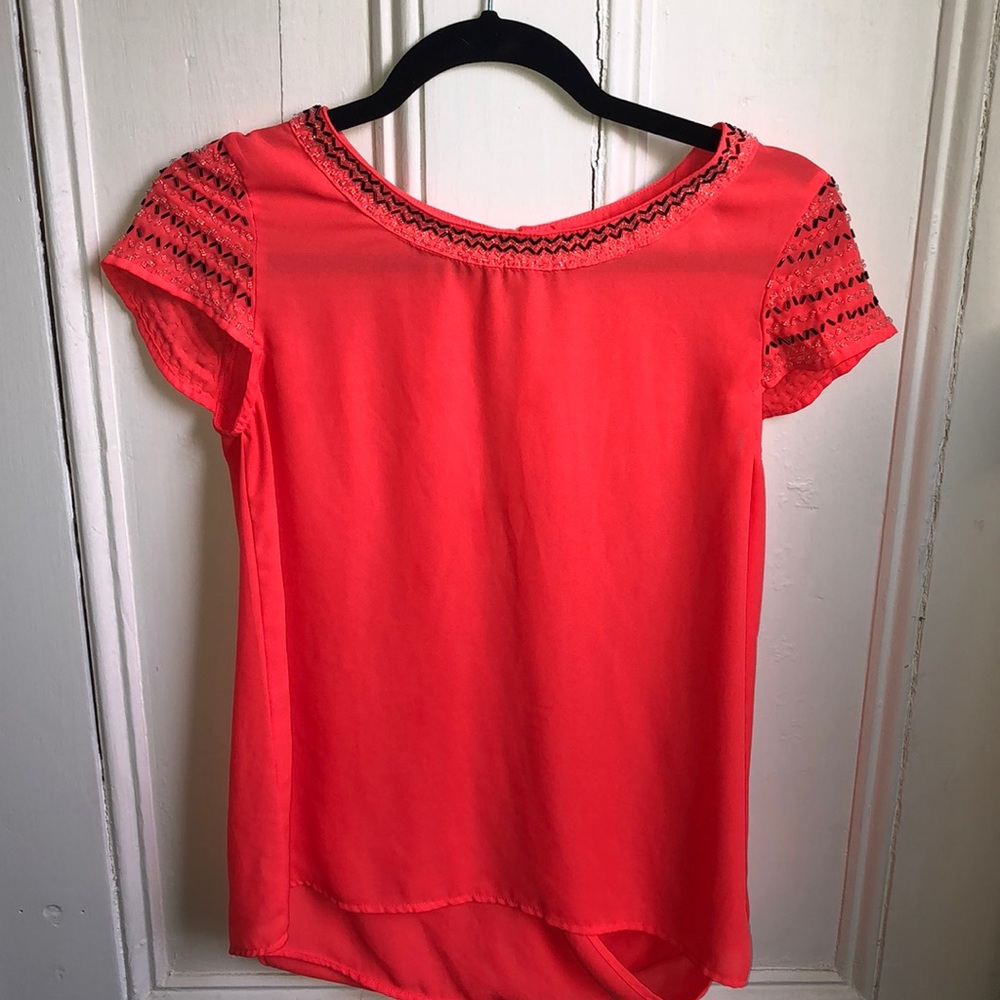 Coral Polyester with black and clear beading
